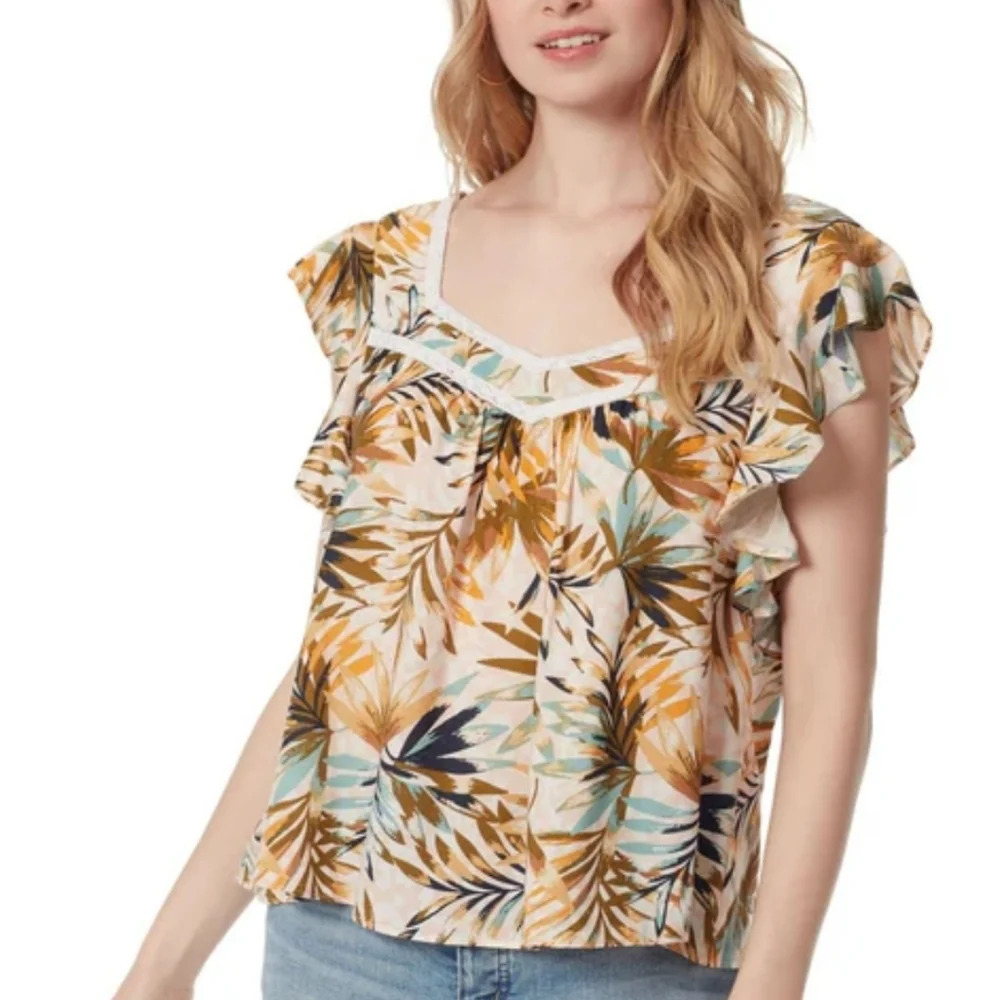 NWT Jessica Simpson Women’s Printed Sweetheart-Neck Pullover Top M